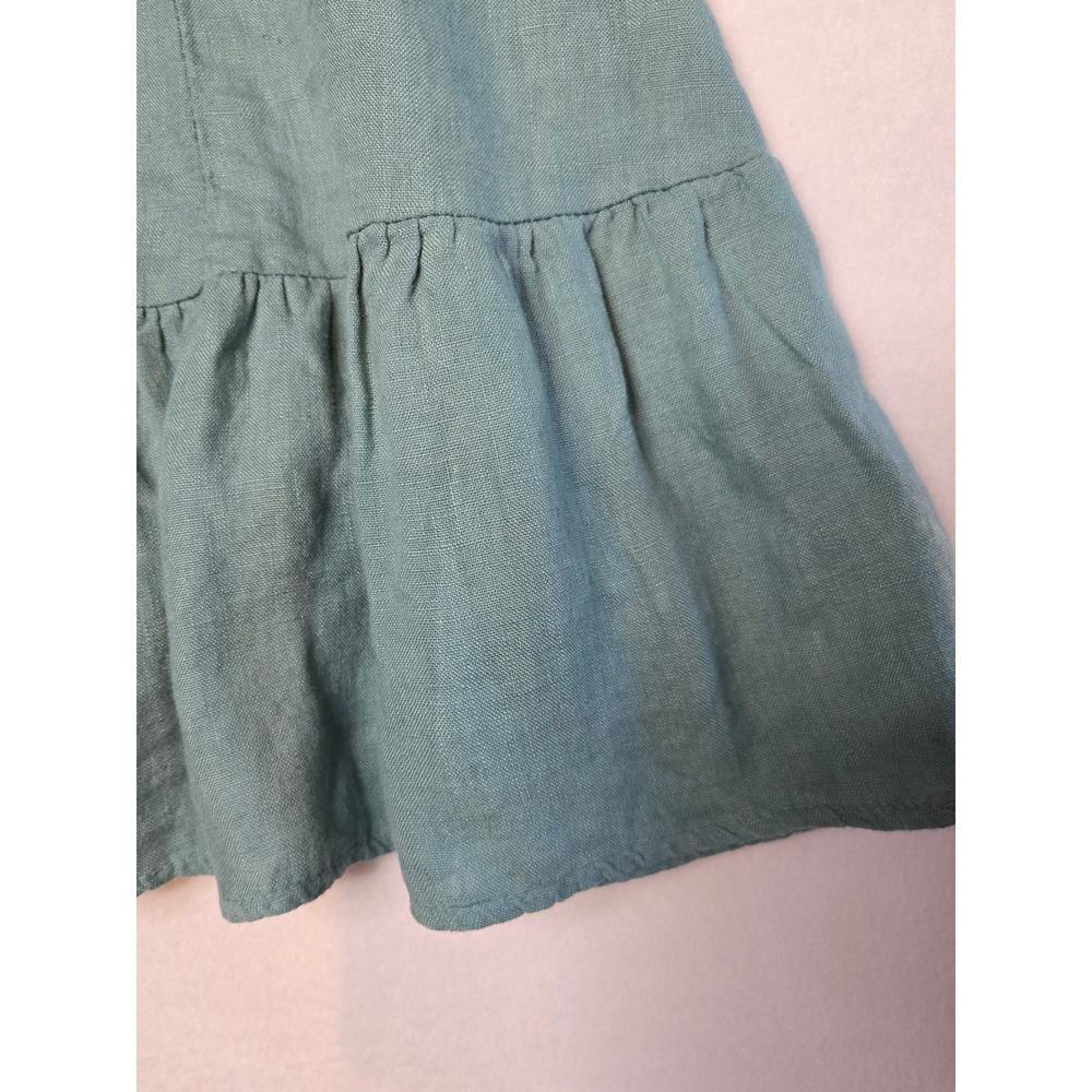 Terzo Millennio Italy 100% Linen Ruffle Hem Tie Back Dress Sage Green Womens M - Picture 9 of 10